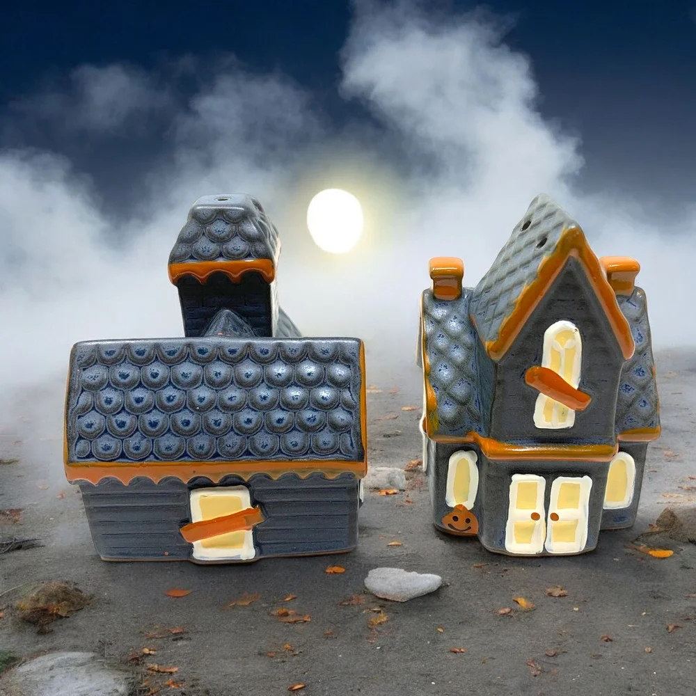 NEW Pottery Barn Halloween Haunted Spooky House Salt & Pepper Shaker Set NWB